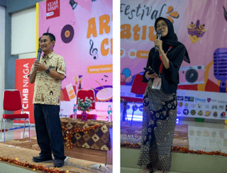 Sambutan Perwakilan Dinas Kebudayaan & Pariwisata Bekasi (kiri) dan Project Manager Art & Creative Festival 2023 (kanan) (Sumber Foto: Milik Kejar Mimpi Bekasi, Juli 2023)