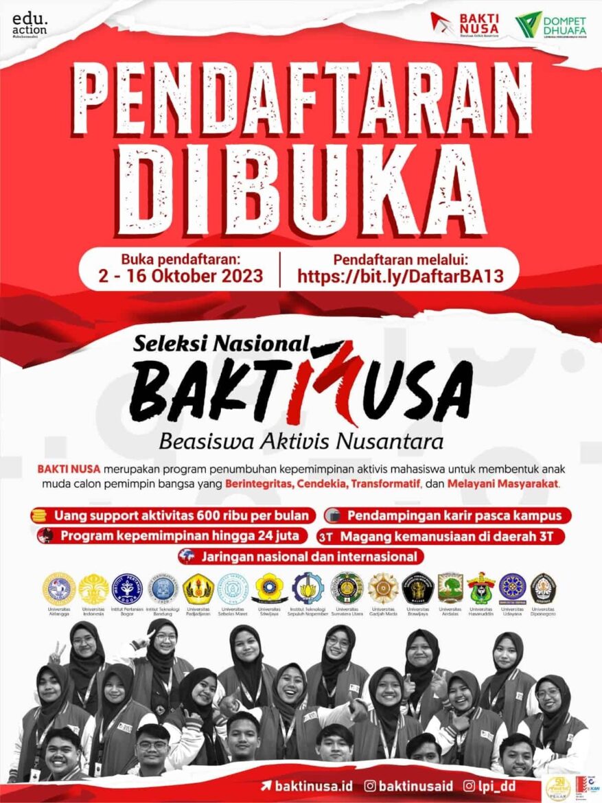 Dompet Dhuafa Jaring Aktivis Terbaik, Tunggu Apalagi, Ayo! Daftar Beasiswa BAKTI NUSA Angkatan 13 Sekarang