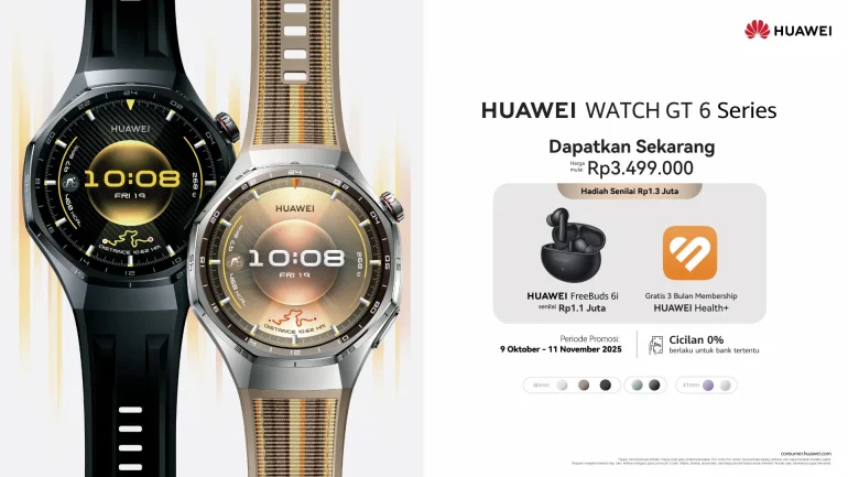 HUAWEI WATCH GT 6 Series tampil elegan dengan layar AMOLED ultra-bright, desain premium titanium dan strap stylish, serta fitur olahraga pro untuk pengguna aktif di Indonesia