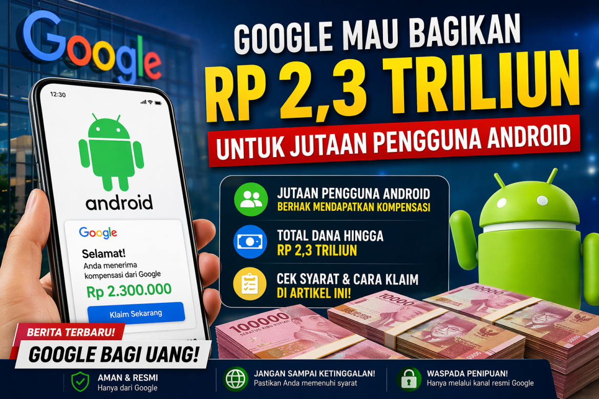 Ilustrasi pengguna Android menerima kompensasi uang dari Google sebesar Rp 2,3 triliun