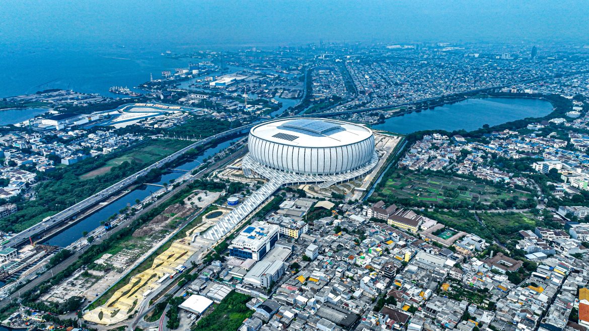 Jakarta International Stadium (JIS) di Jakarta Utara yang menjadi lokasi penyelenggaraan JIS Sport Festival dan Kampung Bola JIS 2026 dalam rangka HUT Jakarta ke-499.