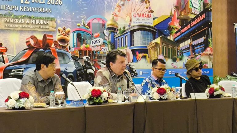 Konferensi pers Jakarta Fair Kemayoran 2026 di JIEXPO Kemayoran Jakarta menjelang pembukaan pameran terbesar di Indonesia.