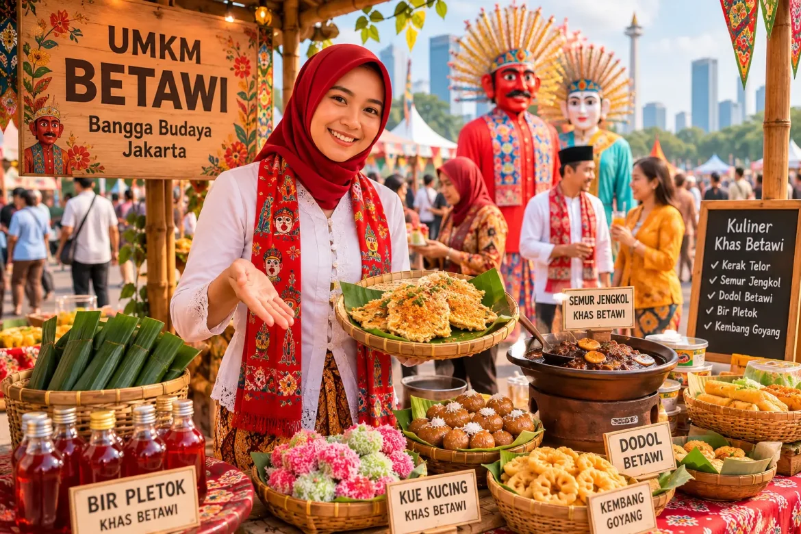 Pelaku UMKM Betawi menjual kuliner khas Jakarta di festival budaya.