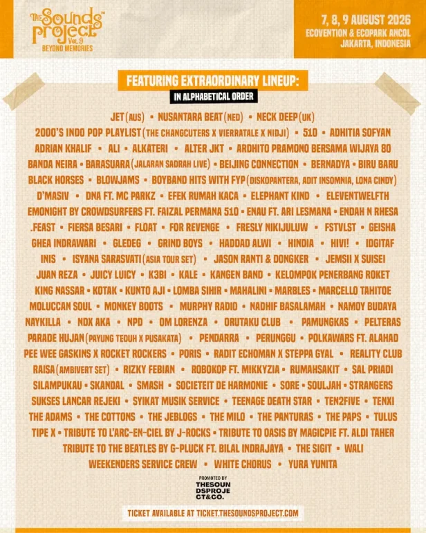 Poster lineup lengkap The Sounds Project Vol. 9 Beyond Memories tahun 2026.
