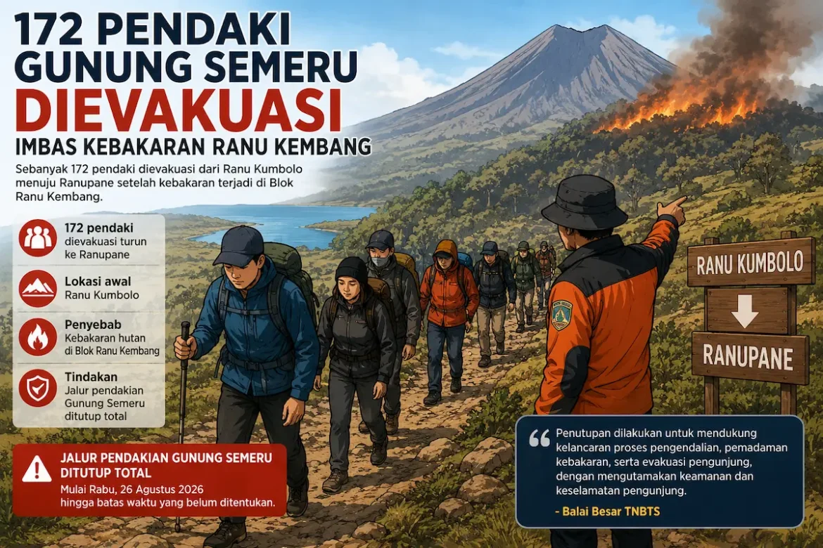 172 pendaki Gunung Semeru dievakuasi akibat kebakaran Ranu Kembang