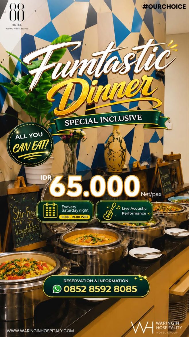Pengunjung menikmati Funtastic Dinner AYCE dengan lebih dari 88 pilihan menu di Hotel 88 Mangga Besar 62 Jakarta.