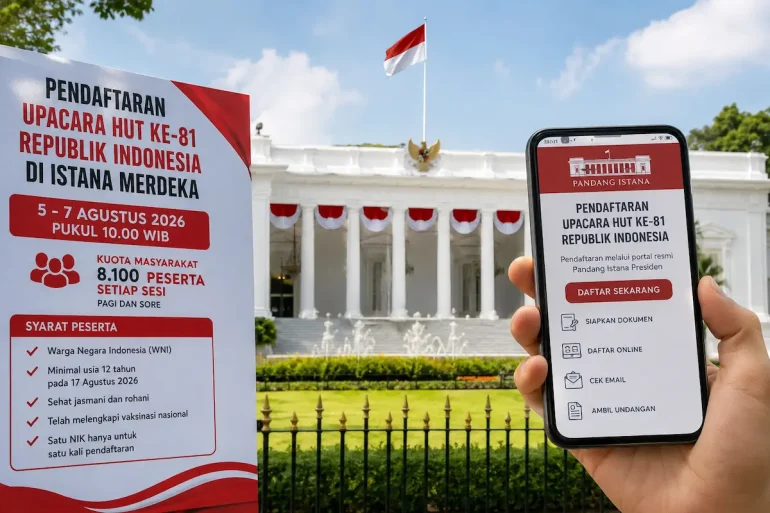 Ilustrasi pendaftaran Upacara HUT ke-81 Republik Indonesia di Istana Merdeka Jakarta melalui portal resmi Pandang Istana Presiden.
