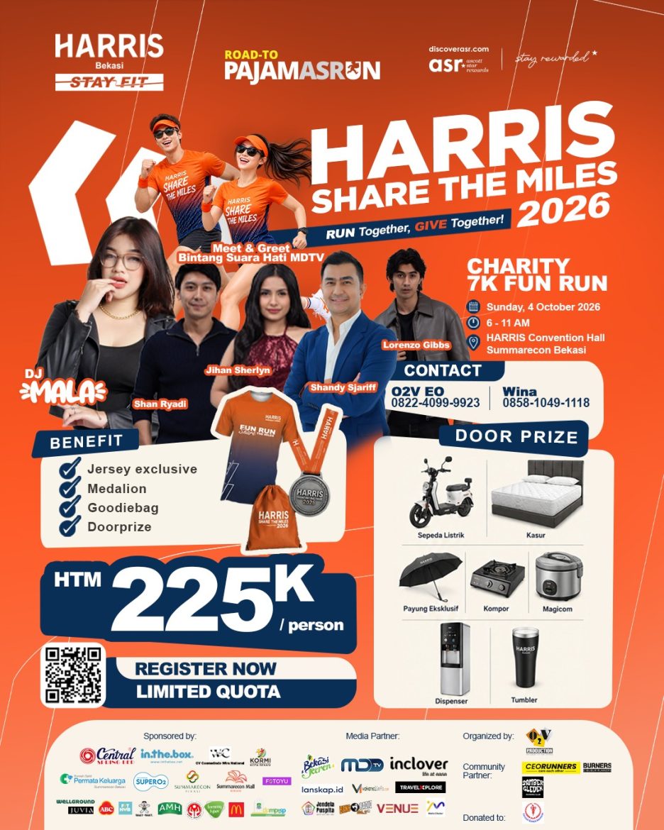 Poster HARRIS SHARE THE MILES 2026 Charity 7K Fun Run di Bekasi